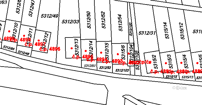 Chomutov 4893 na parcele st. 5312/15 v KÚ Chomutov I, Katastrální mapa