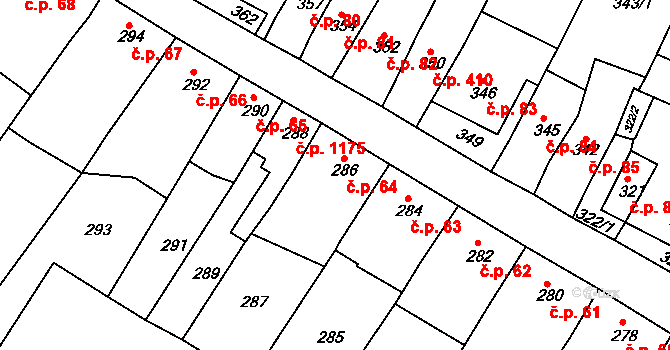 Šlapanice 64 na parcele st. 286 v KÚ Šlapanice u Brna, Katastrální mapa