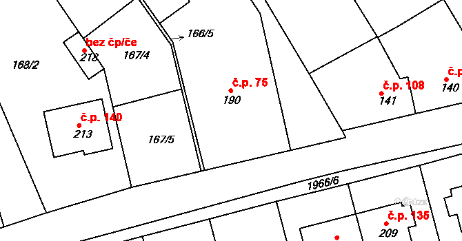Čechyně 75, Rousínov na parcele st. 190 v KÚ Čechyně, Katastrální mapa