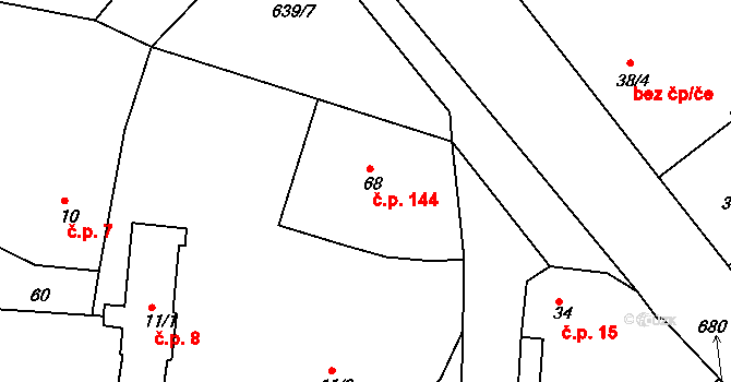 Byškovice 144, Neratovice na parcele st. 68 v KÚ Byškovice, Katastrální mapa