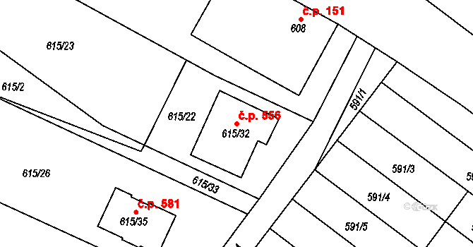 Krmelín 556 na parcele st. 615/32 v KÚ Krmelín, Katastrální mapa