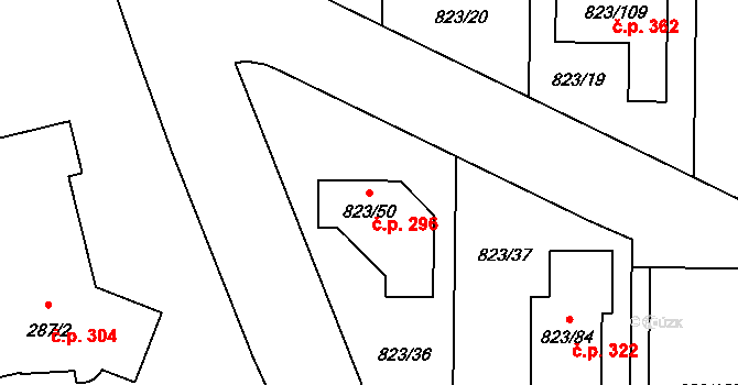 Lípa 296 na parcele st. 823/50 v KÚ Lípa nad Dřevnicí, Katastrální mapa
