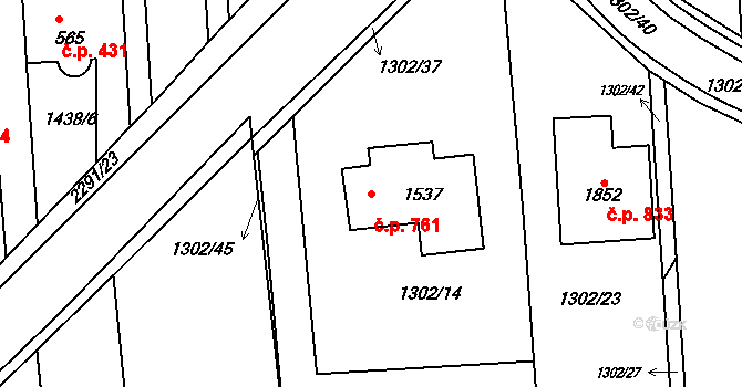 Rožmitál pod Třemšínem 761 na parcele st. 1537 v KÚ Rožmitál pod Třemšínem, Katastrální mapa