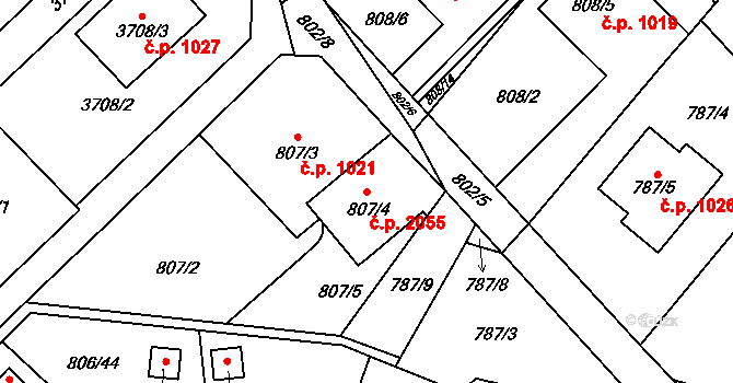 Fryštát 2055, Karviná na parcele st. 807/4 v KÚ Karviná-město, Katastrální mapa