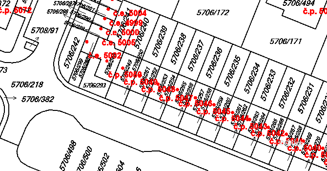 Jihlava 5047 na parcele st. 5706/253 v KÚ Jihlava, Katastrální mapa