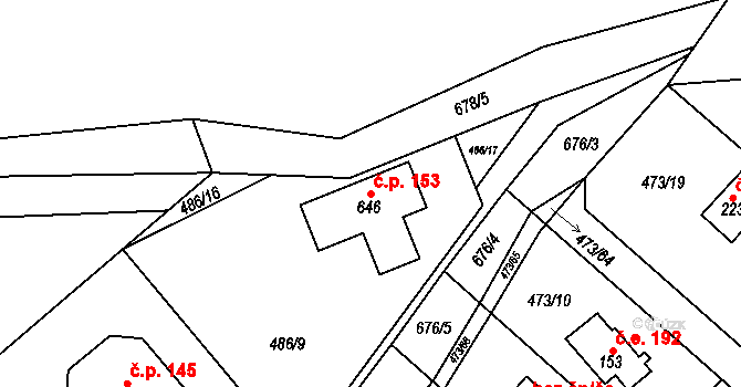 Libeř 153 na parcele st. 646 v KÚ Libeř, Katastrální mapa