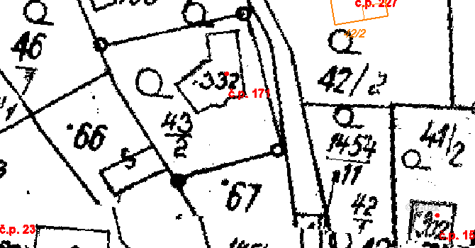 Doubravy 171 na parcele st. 332 v KÚ Doubravy, Katastrální mapa