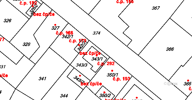 Kozolupy 292 na parcele st. 343/1 v KÚ Kozolupy u Plzně, Katastrální mapa