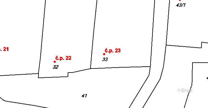 Sušany 23, Strupčice na parcele st. 33 v KÚ Sušany, Katastrální mapa