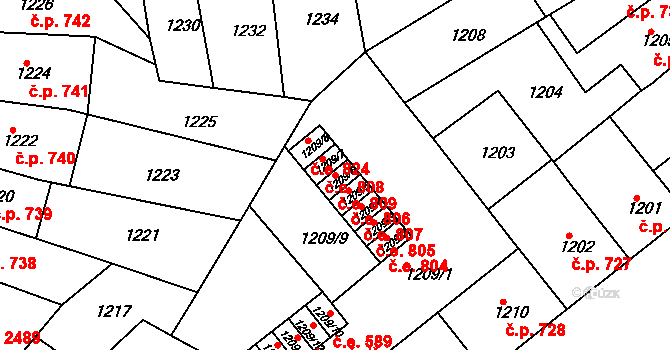 Znojmo 809 na parcele st. 1209/6 v KÚ Znojmo-město, Katastrální mapa