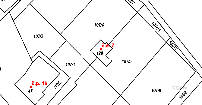 Čachnov 7, Krouna na parcele st. 129 v KÚ Čachnov, Katastrální mapa