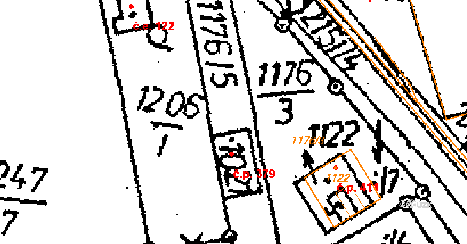 Vráž 379 na parcele st. 1021 v KÚ Vráž u Berouna, Katastrální mapa