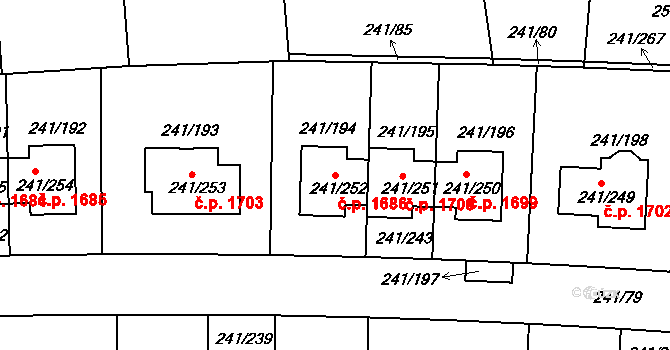 Dubeč 1686, Praha na parcele st. 241/252 v KÚ Dubeč, Katastrální mapa