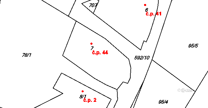 Tomice II 44, Olbramovice na parcele st. 7 v KÚ Tomice u Votic, Katastrální mapa