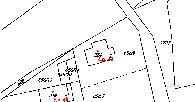 Lašovice 42, Kovářov na parcele st. 224 v KÚ Zahořany, Katastrální mapa