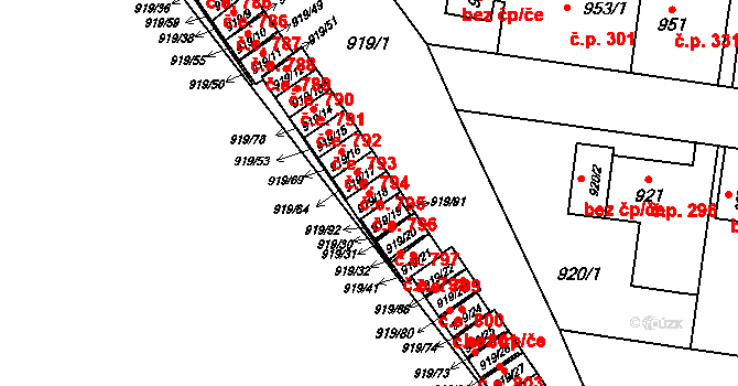 Pudlov 796, Bohumín na parcele st. 919/18 v KÚ Pudlov, Katastrální mapa