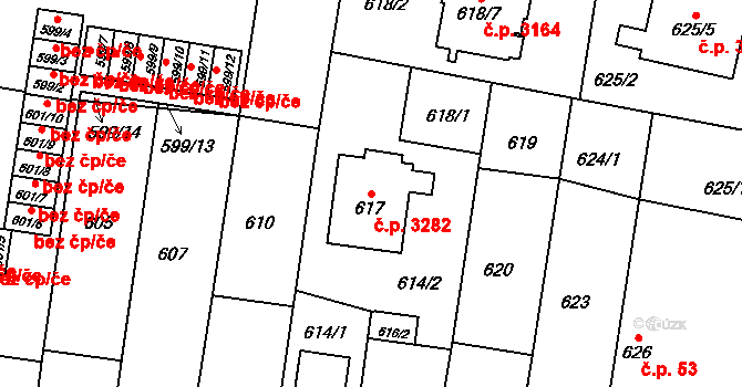 Kravaře 3282 na parcele st. 617 v KÚ Kravaře ve Slezsku, Katastrální mapa