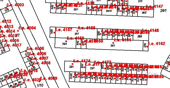 Kadaň 4160 na parcele st. 34/5 v KÚ Bystřice u Kadaně, Katastrální mapa
