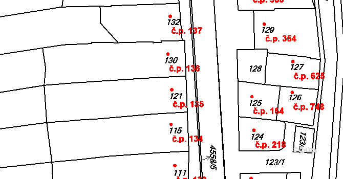 Vlčnov 135 na parcele st. 121 v KÚ Vlčnov, Katastrální mapa