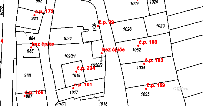 Tupesy 47200219 na parcele st. 1020/2 v KÚ Tupesy na Moravě, Katastrální mapa