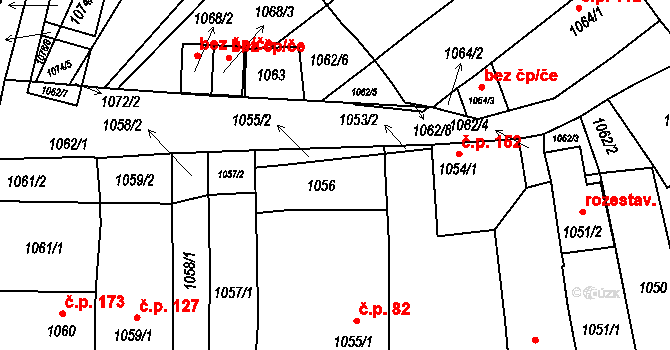 Hlohovec 47217219 na parcele st. 1056 v KÚ Hlohovec, Katastrální mapa