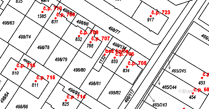 Znojmo 48224219 na parcele st. 1132 v KÚ Přímětice, Katastrální mapa