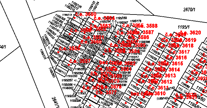 Prostřední Suchá 3569, Havířov na parcele st. 1195/8 v KÚ Prostřední Suchá, Katastrální mapa