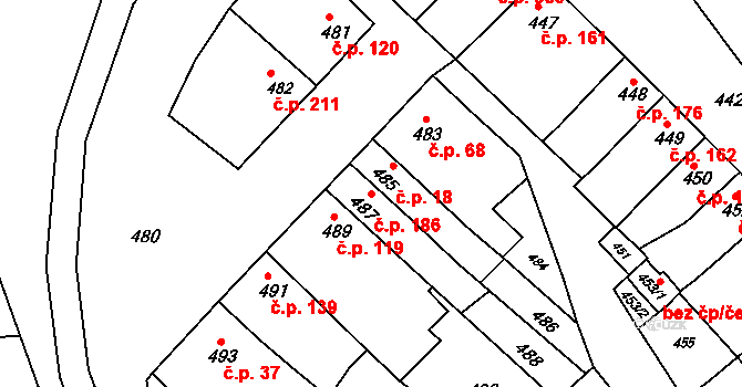 Otnice 186 na parcele st. 487 v KÚ Otnice, Katastrální mapa