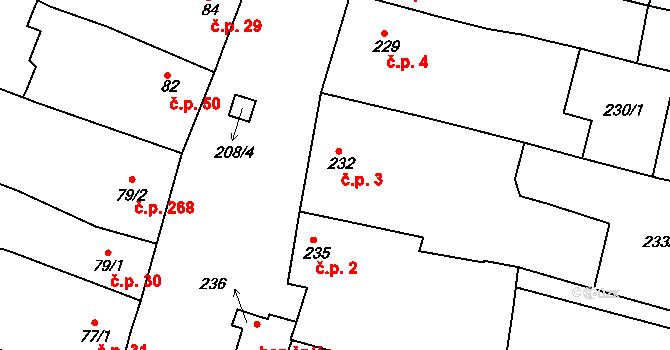 Vícemilice 3, Bučovice na parcele st. 232 v KÚ Vícemilice, Katastrální mapa
