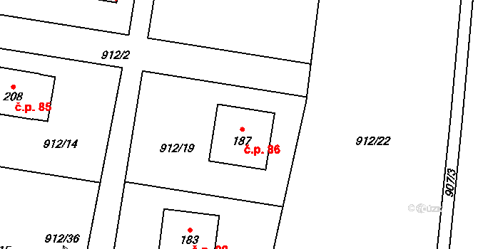Jindřiš 86, Rodvínov na parcele st. 187 v KÚ Jindřiš, Katastrální mapa