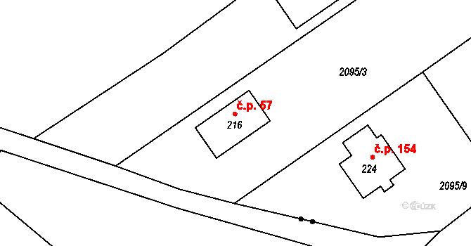 Přídolí 57 na parcele st. 216 v KÚ Přídolí, Katastrální mapa