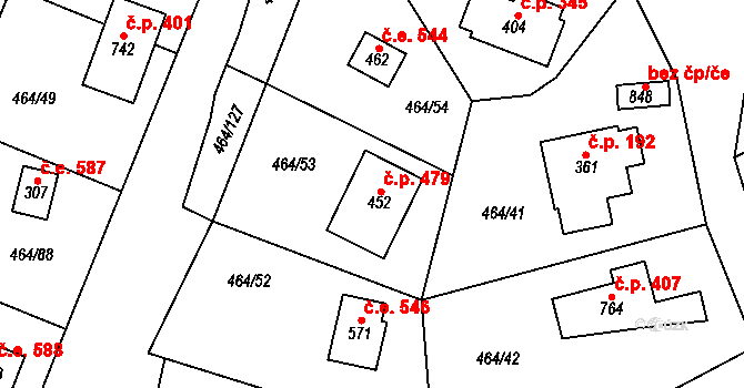 Třebotov 479 na parcele st. 452 v KÚ Třebotov, Katastrální mapa
