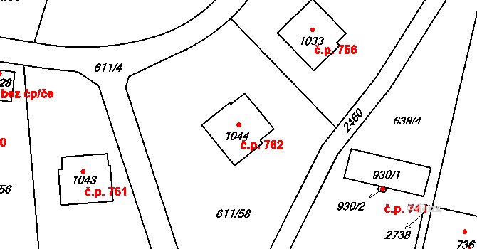 Lučany nad Nisou 762 na parcele st. 1044 v KÚ Lučany nad Nisou, Katastrální mapa