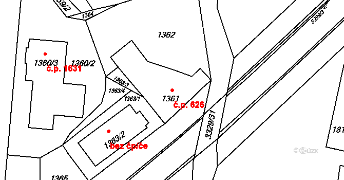 Český Těšín 626 na parcele st. 1361 v KÚ Český Těšín, Katastrální mapa