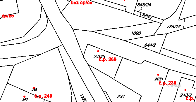 Byšice 269 na parcele st. 240/3 v KÚ Byšice, Katastrální mapa