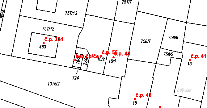 Lužec nad Vltavou 55 na parcele st. 16/2 v KÚ Lužec nad Vltavou, Katastrální mapa