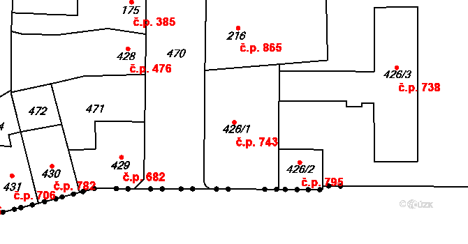 Kralupy nad Vltavou 743 na parcele st. 426/1 v KÚ Lobeč, Katastrální mapa
