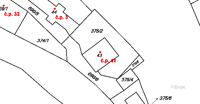Malá Lečice 41, Bojanovice na parcele st. 43 v KÚ Malá Lečice, Katastrální mapa