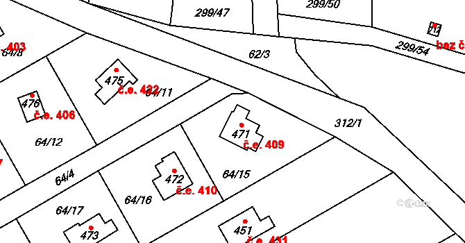 Černolice 409 na parcele st. 471 v KÚ Černolice, Katastrální mapa