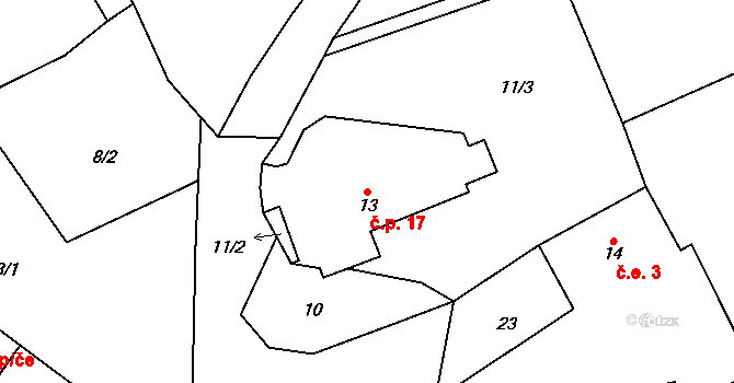 Branišov 17, Kdyně na parcele st. 13 v KÚ Branišov na Šumavě, Katastrální mapa