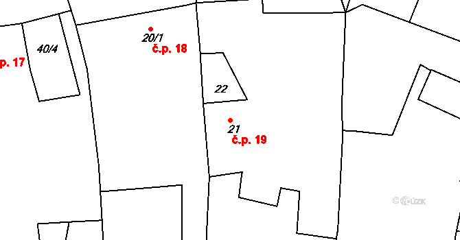 Starý Kramolín 19, Mutěnín na parcele st. 21 v KÚ Starý Kramolín, Katastrální mapa