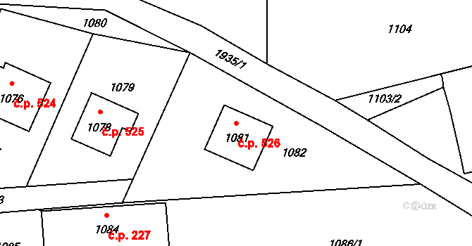 Postřelmov 526 na parcele st. 1081 v KÚ Postřelmov, Katastrální mapa