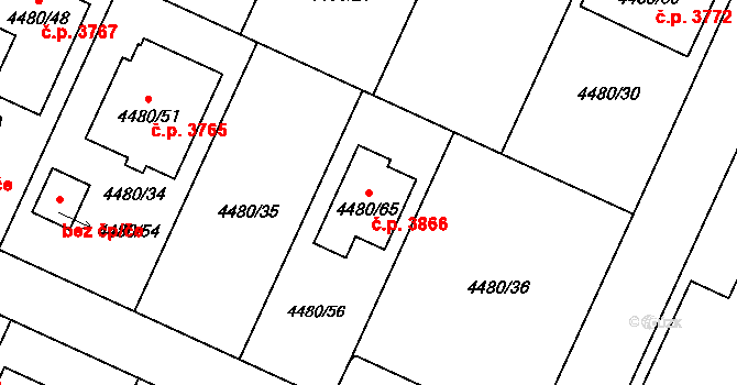 Znojmo 3866 na parcele st. 4480/65 v KÚ Znojmo-město, Katastrální mapa