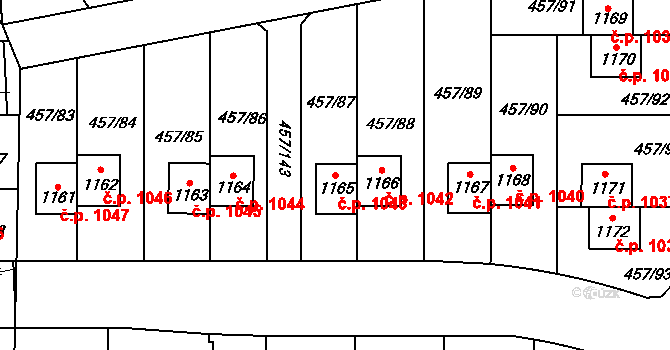 Nehvizdy 1043 na parcele st. 1165 v KÚ Nehvizdy, Katastrální mapa