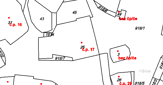 Hornosín 17 na parcele st. 25 v KÚ Hornosín, Katastrální mapa