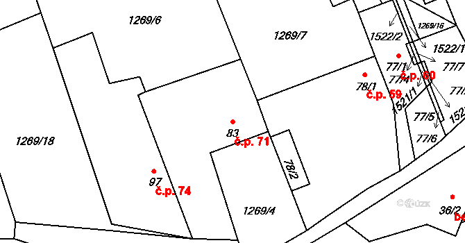 Veletice 71, Holedeč na parcele st. 83 v KÚ Veletice, Katastrální mapa