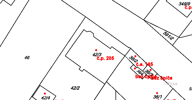 Čehovice 205 na parcele st. 42/3 v KÚ Čehovice, Katastrální mapa