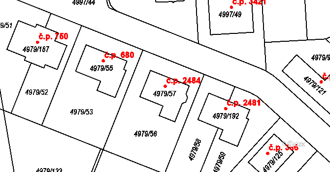 Most 2484 na parcele st. 4979/57 v KÚ Most II, Katastrální mapa