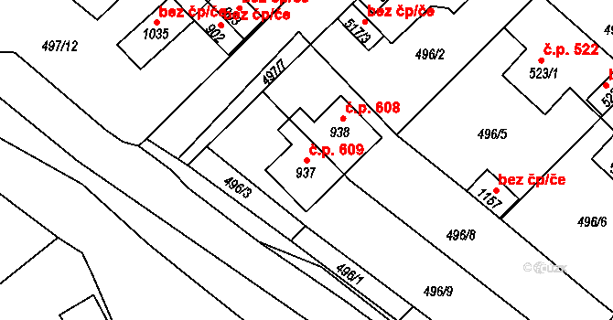 Chotěšov 609 na parcele st. 937 v KÚ Chotěšov, Katastrální mapa