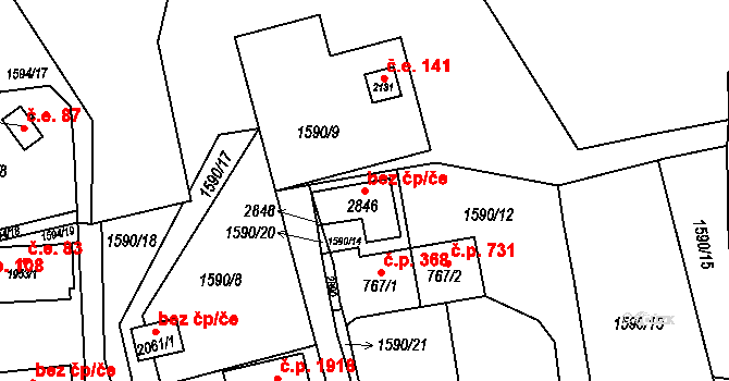Tišnov 107703220 na parcele st. 2846 v KÚ Tišnov, Katastrální mapa